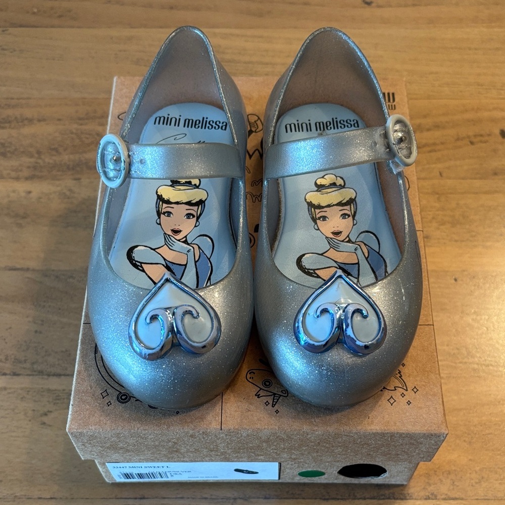 Mini Melissa Glittery Silver Cinderella Dress Shoes